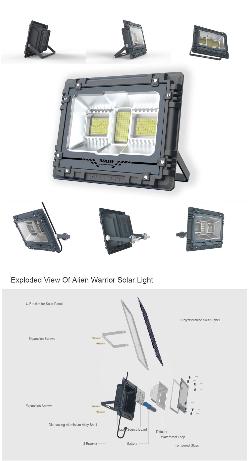 100W Solar Powered Motion Activated LED Security Flood Lights